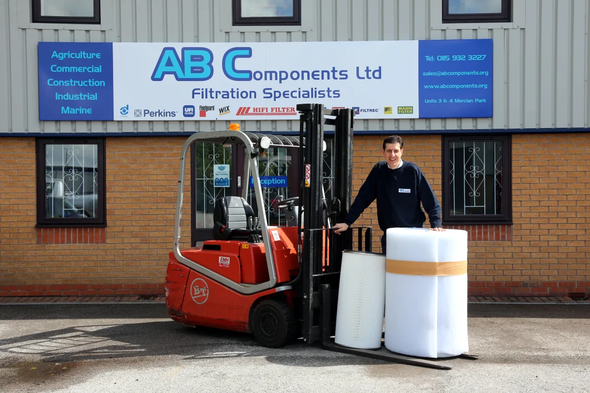 A pallet of filtration stock loaded outside the Ilkeston unit